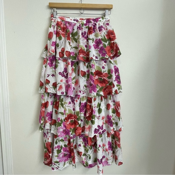 Abercrombie & Fitch Drama Tiered Maxi Skirt Sz sp Tomato Girl Pink Floral Y2K - Picture 3 of 12